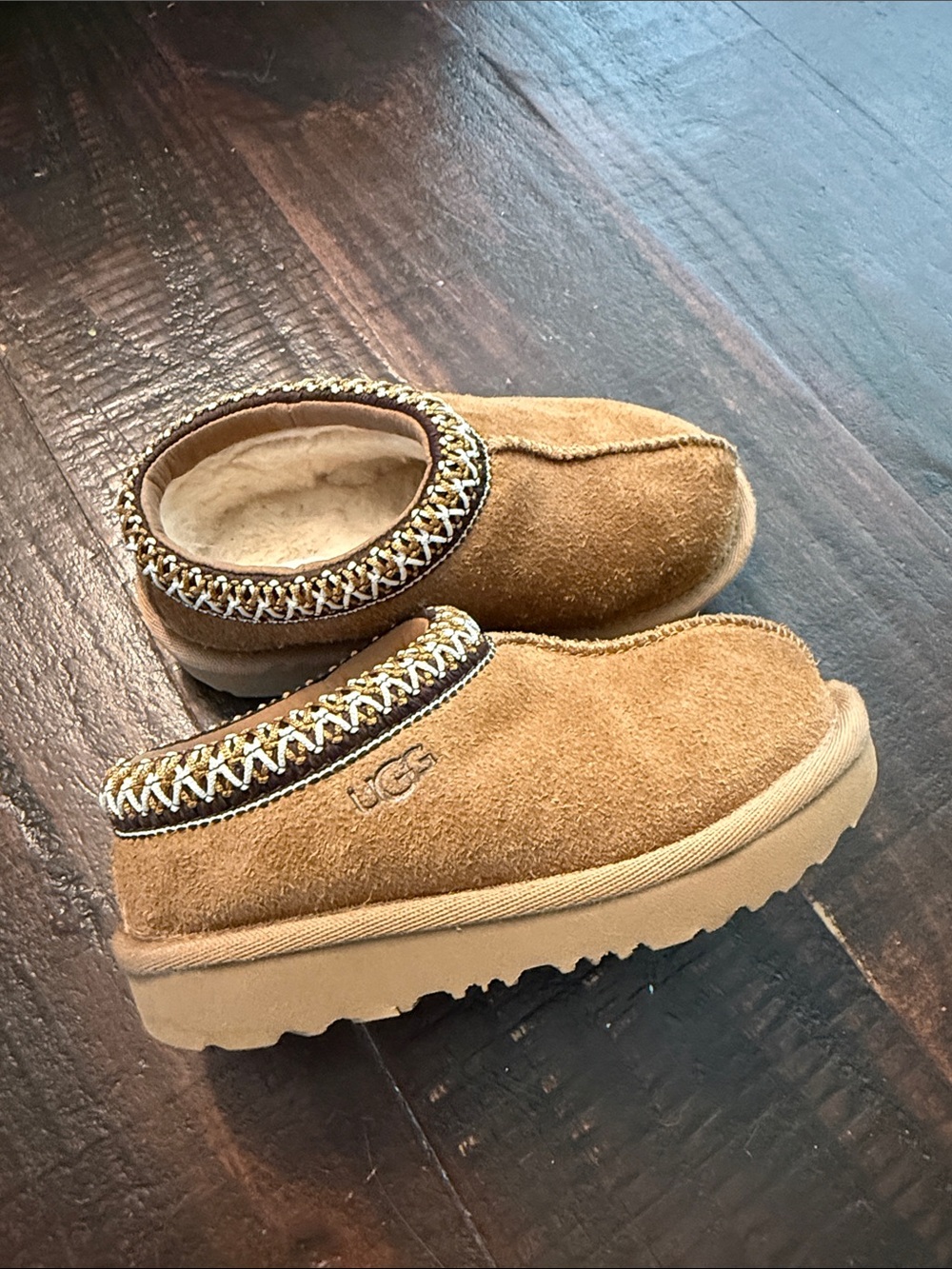 UGG Kids Chestnut Tasman Suede Slip-On Clog with Braided Trim